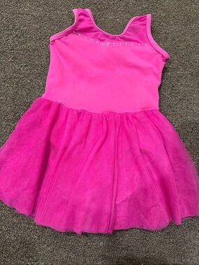Bright Pink Girls' Tutu Dance Dress with Rhinestone Trim